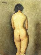 Nicolae Tonitza Nud vazut din spate, semnat stanga sus cu negru, ulei pe carton lipit pe carton painting